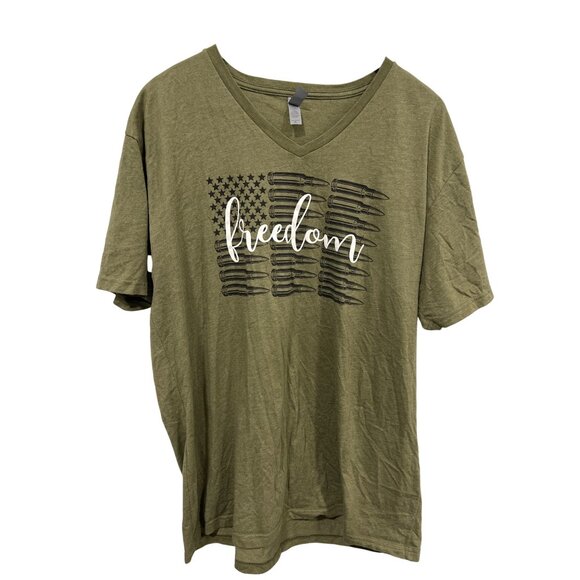 Next Level Apparel Free Bullet Flag Graphic Tee Sz XL V Neck Short Sleeve Olive - Picture 1 of 7